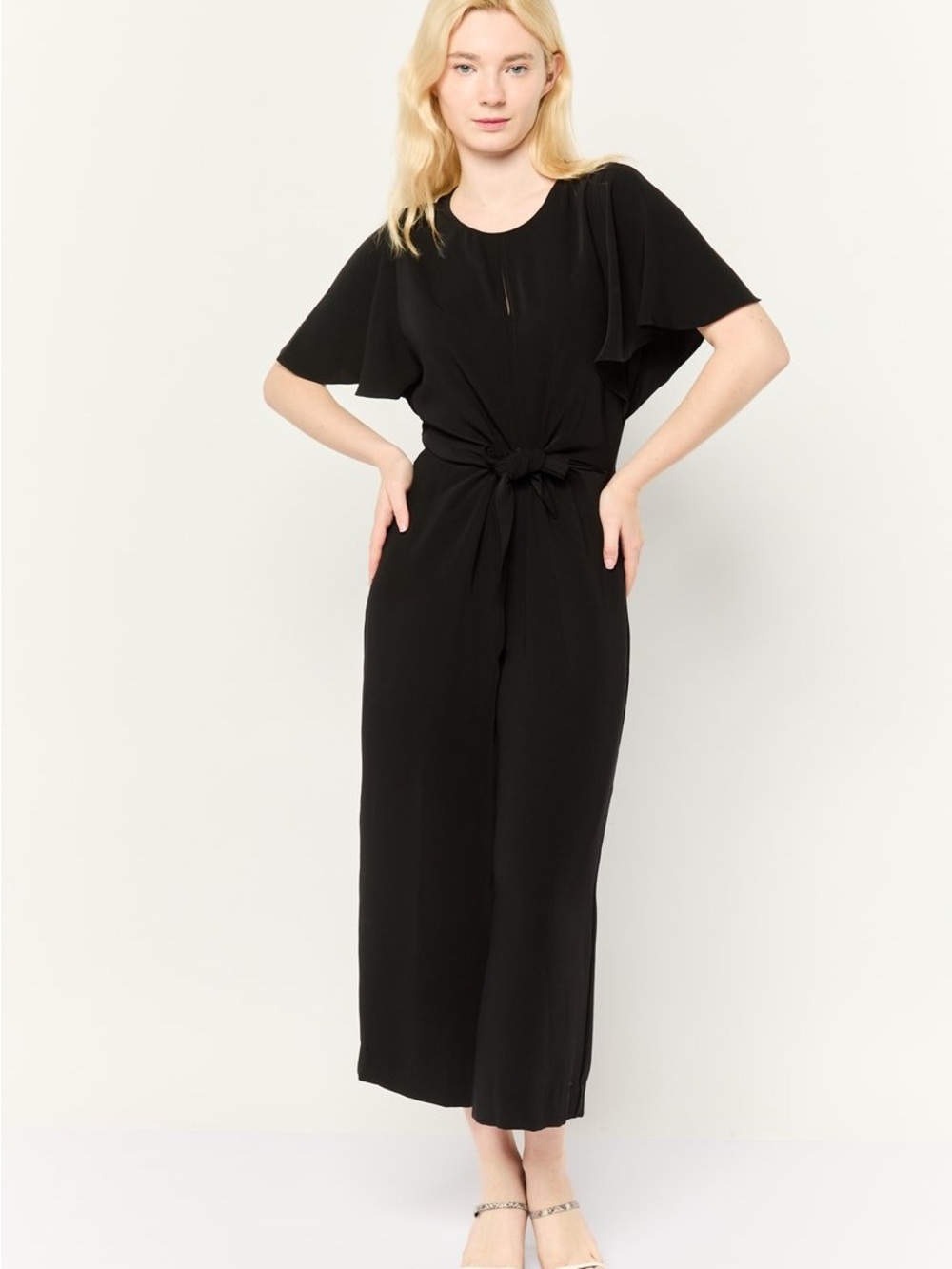 Ralph Lauren Black Flutter-Sleeve Tie-Waist Jumpsuit Size 4
